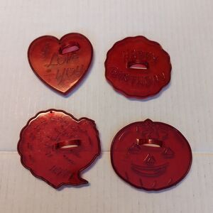 HRM Red Plastic Cookie Cutters Lot 4 Pumpkin Heart Turkey Happy Birthday
